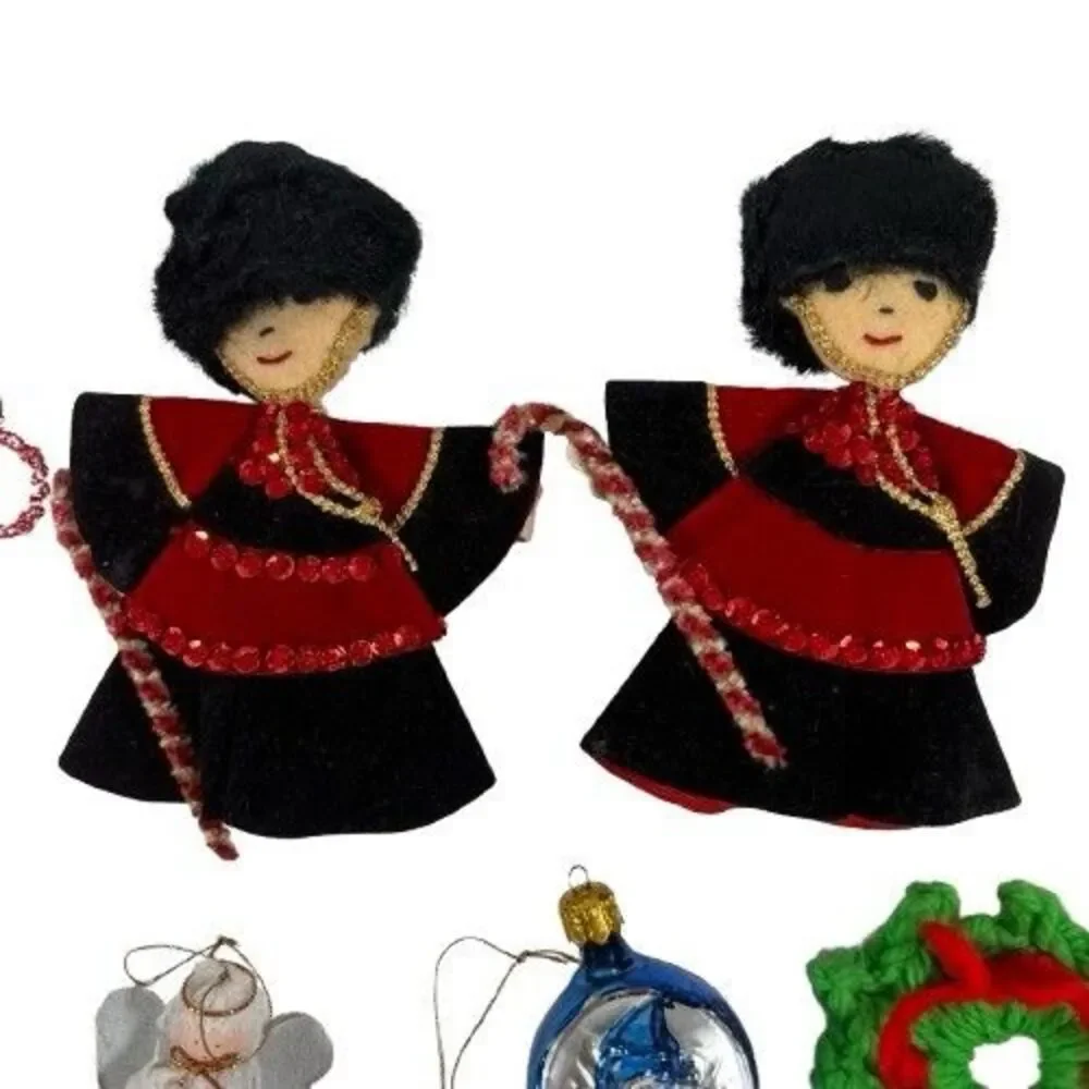 Lot of 19 Vintage Handmade Wooden Crochet German Ornaments Variety Angels Santa